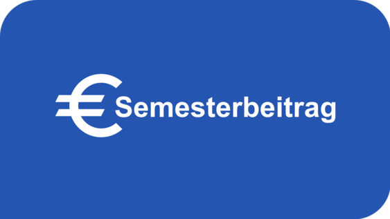 Blue background with the words "Semesterbeitrag" in white and a euro sign.