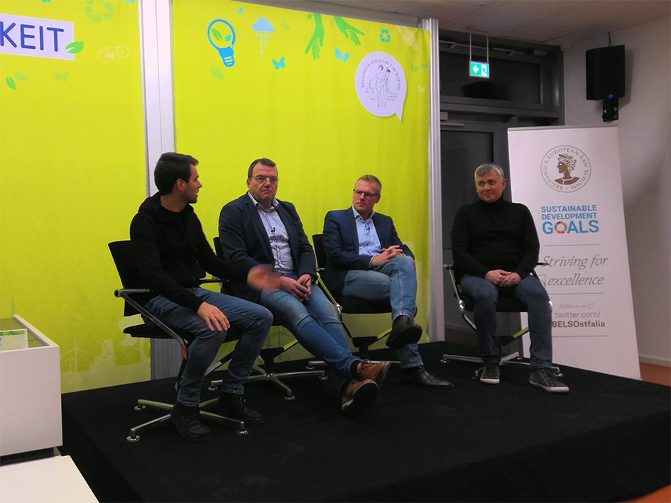 Diskussion beim Forum Nachhaltigkeit: Luca Brunoni, Axel Burghardt, Markus Böger, Volker Peters (v.l.n.r.)