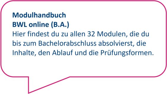 Dekorativ: Hier findest du zu allen 32 Modulen, die du bis zum Bachelorabschluss absolvierst, die Inhalte, den Ablauf und die Prüfungsformen.