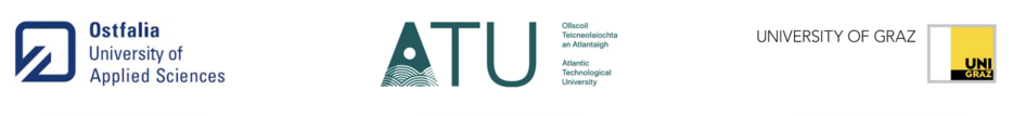 Logos der Projektpartner im Projekt TocoReRaM. Ostfalia Hochschule für angewandte Wissenschaften, ATU Atlantic Technological University und der University of Graz