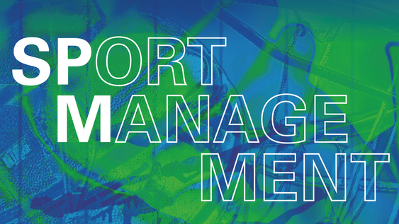 “Sportmanagement ” lettering against a green-blue background