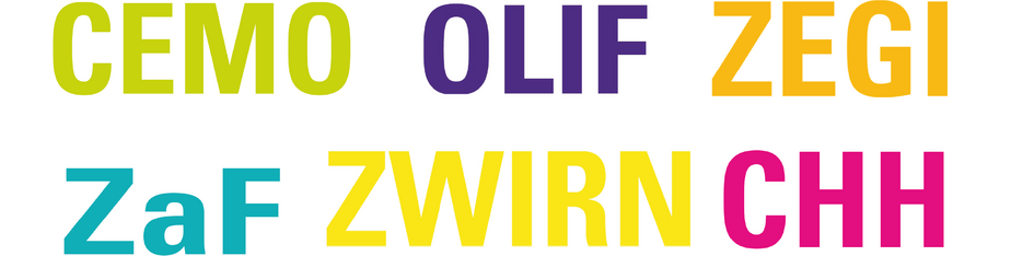 Grafik mit den Kürzeln der sechs Forschungszentren