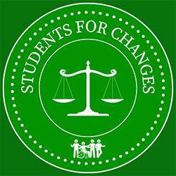 Logo der studentischen Initiative "Students for ChanGeS":Schriftzug "Students for ChanGeS" mit Waage Personen mit und ohne (sichtbaren) Beeinträchtigungen